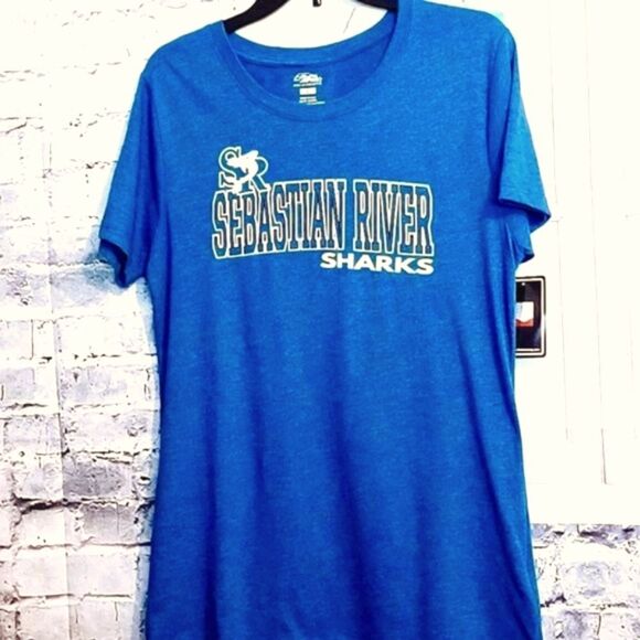 Pel athletic SABASTIAN RIVER SHARKS BLUE FOOTBALL TEAM TEE SHIRT SIZE S - Picture 1 of 9